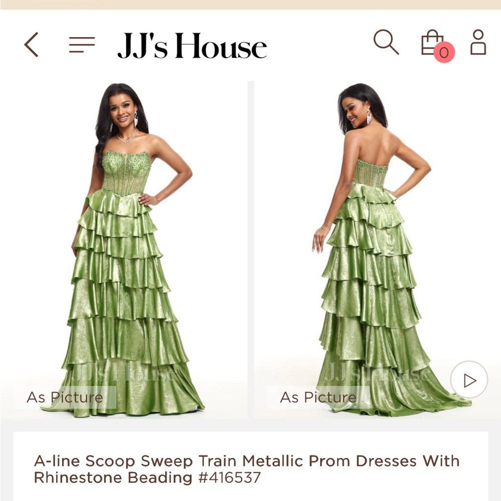 JJs House Strapless Green Corset Ruffle Dress size 0